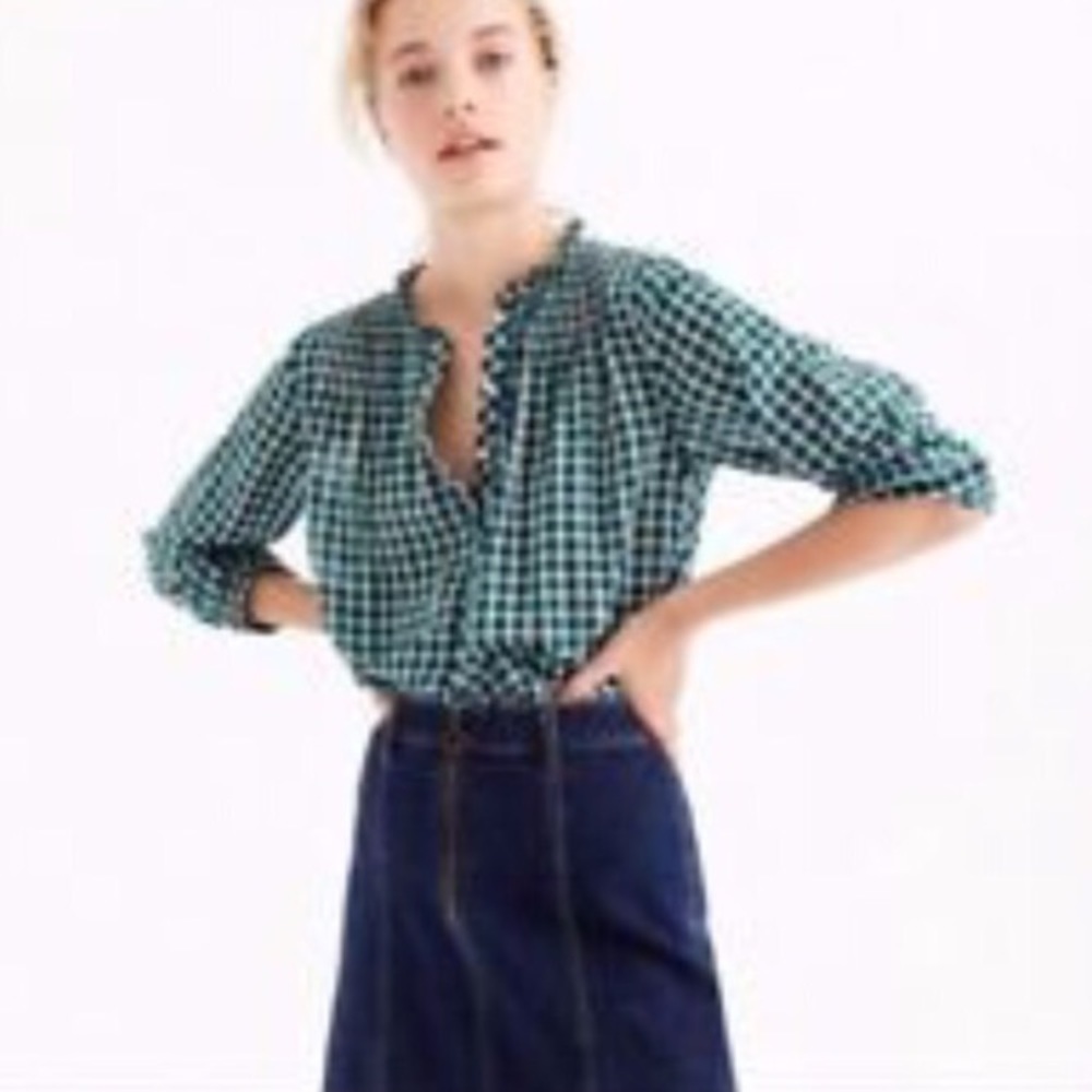J crew emerald gingham style top